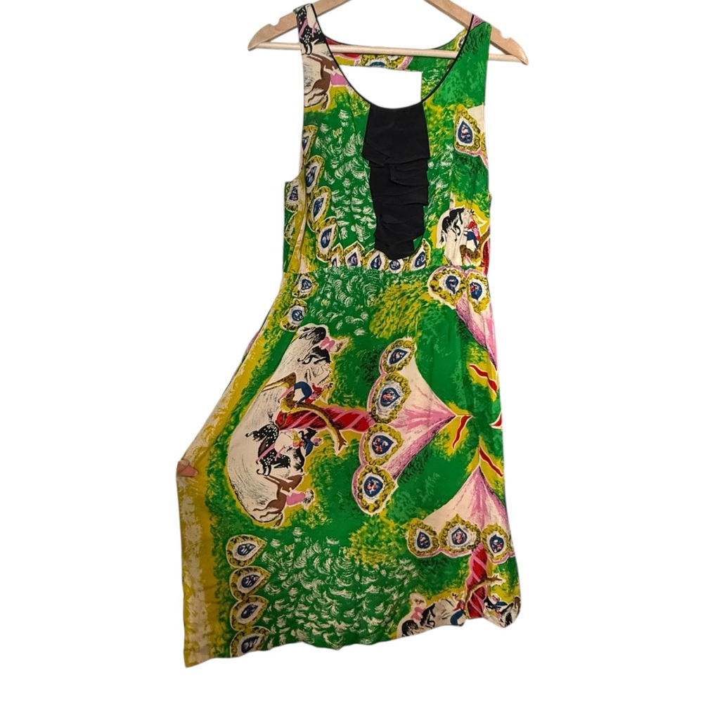 Anthropologie Moulinette Soeurs Panoply Silk Carousel Horse Dress Size 8 Green